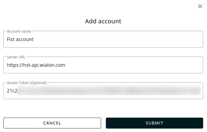 Modal window for adding an external resource account