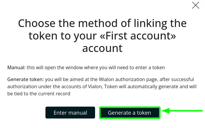 Click on the button to Generate a token