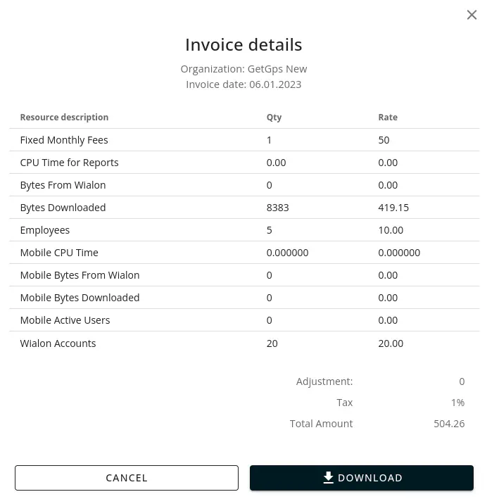 Preview of the invoice Modal Window