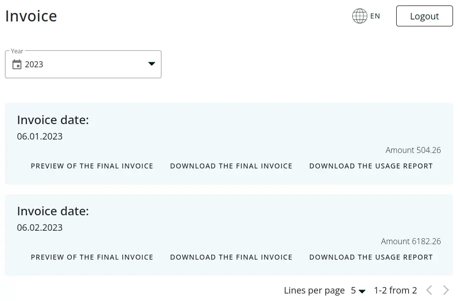 Invoices page