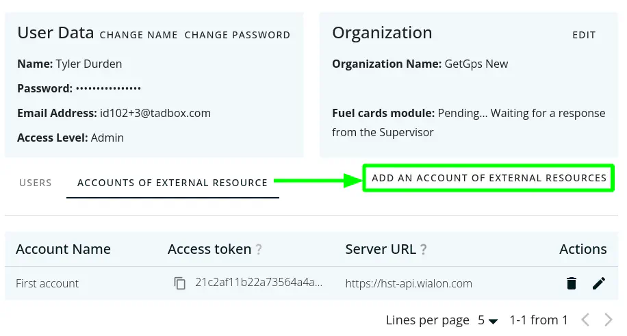 Click on the button Add External Resource Account